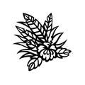 Tropical flower stencil. Floral template. Isolated hibiscus with palm tree leaves. Foliage pattern