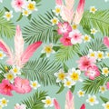 Tropical Flowers Background. Vintage Seamless Pattern Royalty Free Stock Photo
