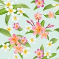 Tropical Flowers and Leaves Pattern. Seamless Background Royalty Free Stock Photo