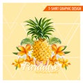 Tropical Flowers and Pineapple Graphic Design