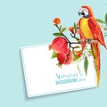 Tropical Flowers, Pomegranates and Parrot Bird Graphic Design