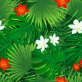 Tropical flowers repeat background. Amazon rainforest vector illustration. Summer floral seamless pattern. Exotic tropic Royalty Free Stock Photo