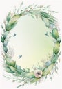 Tropical flowers wreath artistic leaves. Leaves minimalistic invitation invitation. AI generative