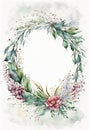 Tropical flowers wreath artistic leaves. Leaves minimalistic invitation invitation. AI generative