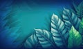 Tropical Foliage in Dreamy Blue Space Background for Invitations and Posters.