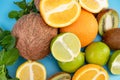Tropical food citrus fruit assortment. fresh colorful Royalty Free Stock Photo