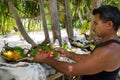 Tropical food served outdoor in Aitutaki Lagoon Cook Islands