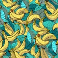 yellow fruit background banana blue food fresh sweet trendy fashion pattern. Generative AI.