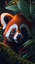 Close Up Portrait of Adorable Baby Red Panda, Tropical Forest, Highly Detailed Illustration