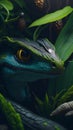 Close Up Portrait of Snake, Tropical Forest, Highly Detailed Illustration