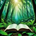 A tropical forest jungle appearing in a opening book