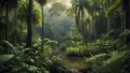 tropical forest in the jungle, tropical jungle with tropical green trees, tropical landscape Royalty Free Stock Photo