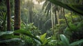 tropical forest in the jungle, tropical jungle with tropical green trees, tropical landscape Royalty Free Stock Photo