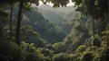 tropical forest in the jungle, tropical jungle with tropical green trees, tropical landscape Royalty Free Stock Photo