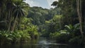 tropical forest in the jungle, tropical jungle with tropical green trees, tropical landscape Royalty Free Stock Photo