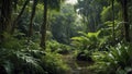 tropical forest in the jungle, tropical jungle with tropical green trees, tropical landscape Royalty Free Stock Photo