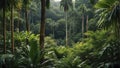 tropical forest in the jungle, tropical jungle with tropical green trees, tropical landscape Royalty Free Stock Photo