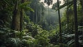 tropical forest in the jungle, tropical jungle with tropical green trees, tropical landscape Royalty Free Stock Photo