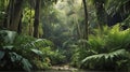 tropical forest in the jungle, tropical jungle with tropical green trees, tropical landscape Royalty Free Stock Photo