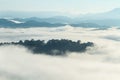 Tropical forest in the morning mountain valley landscape over mist, on Viewpoint Khao Kai Nui, Phang Nga, Thailand. Royalty Free Stock Photo