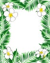 Tropical frame. Aloha style. Palm leaves and flowers Royalty Free Stock Photo