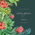 Tropical Frame border design summer with plants foliage exotic, creative watercolor vector illustration template design Royalty Free Stock Photo