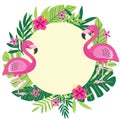 Tropical frame with flamingo Royalty Free Stock Photo