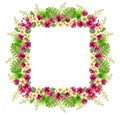 Tropical frame. Hand drawn watercolor border with hibiscus flowers and palm leaves Royalty Free Stock Photo