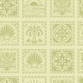Tropical frame seamless pattern with palm tree seashell sun ocean tile vector Royalty Free Stock Photo