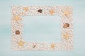 Tropical frame of starfish and shells for maritime decoration in Royalty Free Stock Photo