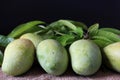 Tropical fresh green mangoes with drop of water Royalty Free Stock Photo