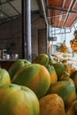 Tropical fresh heap of papaya fruits assorted for sale on souvenirs stand Royalty Free Stock Photo