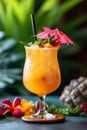 Tropical freshness beverage fruits pineapple, orange and berries cocktail. Generative AI