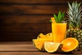 Tropical freshness. glass of refreshing pineapple juice with ripe pineapple and copy space Royalty Free Stock Photo