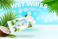 Tropical freshness wet wipes advertising poster design template,