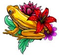 Tropical Frog with flowers vector illustration image