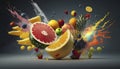 Tropical Fruit and Berry Splash for Invitations and Posters.