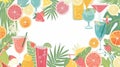 Tropical Fruit Cocktails and Citrus Summer Background
