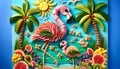 Tropical Fruit and Flamingo Themed Cake Decoration Royalty Free Stock Photo