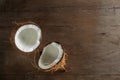 Tropical fruit half abstract background. Coconut on wood background. from top view