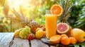 tropical fruit juice in a glass. Selective focus. Royalty Free Stock Photo