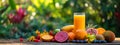 tropical fruit juice in a glass. Selective focus. Royalty Free Stock Photo