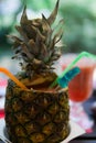 Tropical Fruit Juice in Pineapple Royalty Free Stock Photo