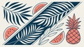 Tropical Fruit & Leaves Abstract, Geometric Summer Pattern, vector design Generative AI Royalty Free Stock Photo