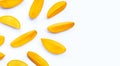 Tropical fruit, Mango slices on white Royalty Free Stock Photo