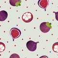 Tropical fruit pattern with watercolor mangosteen and fig