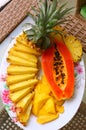 Tropical fruit pineapple, mango, corambola, papaya Royalty Free Stock Photo