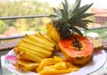 Tropical fruit pineapple, mango, corambola, papaya Royalty Free Stock Photo