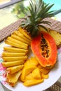 Tropical fruit pineapple, mango, corambola, papaya Royalty Free Stock Photo