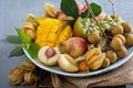 Tropical fruit plate with mango and kiwi Royalty Free Stock Photo